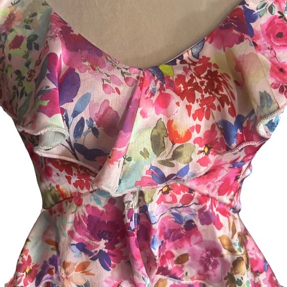 Crystal Doll Pink Floral Print Ruffle-Trim Midi Dress Size XS - Picture 11 of 13